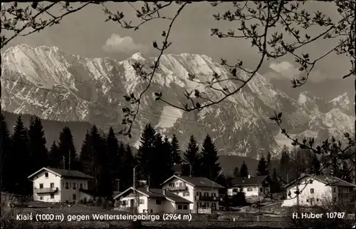 Ak Klais Krün Oberbayern, Teilansicht mit Wettersteingebirge