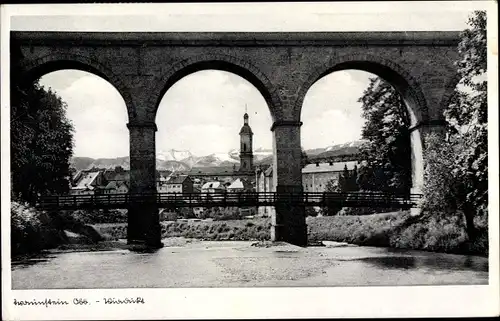 Ak Traunstein in Oberbayern, Viadukt, Durchblick zum Ort