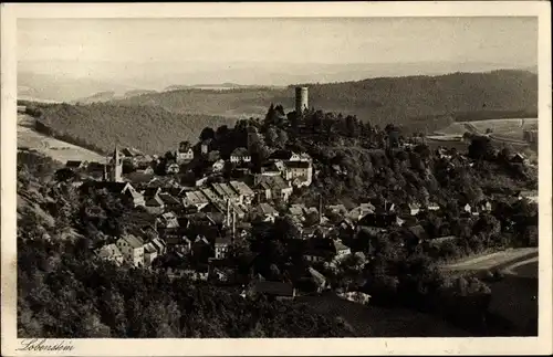 Ak Bad Lobenstein in Thüringen, Panorama vom Ort mit Burgruine, Wald