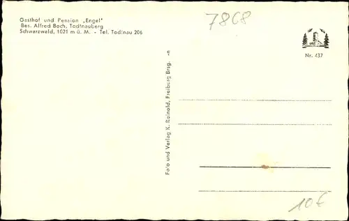 Ak Todtnauberg Todtnau im Schwarzwald, Gasthof und Pension zum Engel