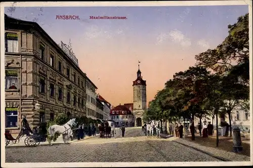 Ak Ansbach in Mittelfranken Bayern, Maximilianstraße, Hotel Goldener Zirkel