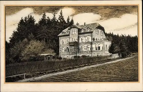 Ak Bischofsgrün im Fichtelgebirge, Blick zum Fremdenheim Villa Helene, Acker