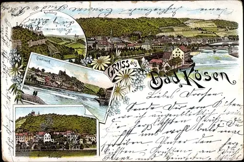 Litho Bad Kösen, Rudelsburg, Gradierwerk, Panorama