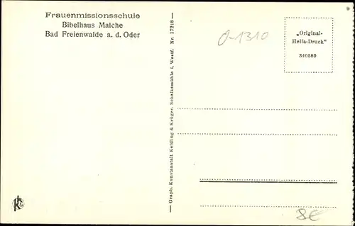 Ak Bad Freienwalde an der Oder, Frauenmissionsschule Bibelhaus Malche, Versammlungssaal, Scheune