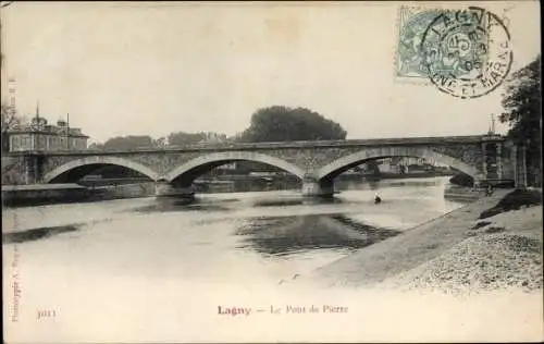 Ak Lagny Seine et Marne, Le Pont de Pierre