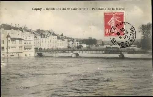 Ak Lagny Seine et Marne, Inondation du Janvier 1910, Panorama de la Marne