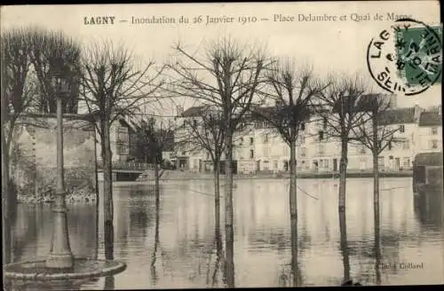 Ak Lagny Seine et Marne, Inondation du Janvier 1910, Place Delambre, Quai de Marne