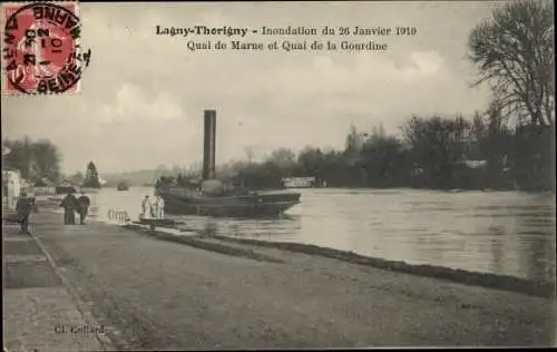Ak Lagny Thorigny Seine et Marne, Inondation du 26 Janvier 1910, Quai de Marne, Quai de la Gourdine