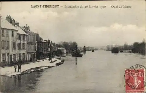 Ak Lagny Thorigny Seine et Marne, Inondation du 26 Janvier 1910, Quai de Marne