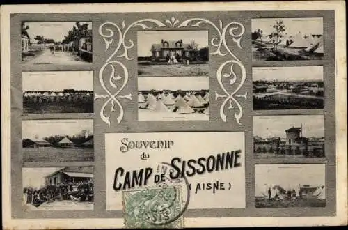 Ak Sissonne Aisne, Camp de Sissonne, Zelte