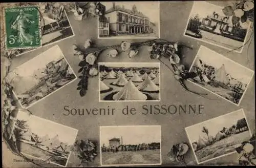 Ak Sissonne Aisne, Camp, Zelte, Ortsansichten, Souvenir