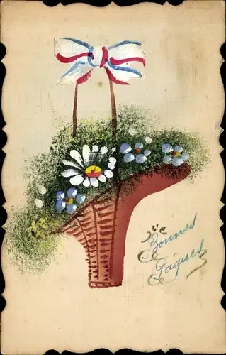 Handgemalt Ak Glückwunsch Ostern, Korb mit Blumen