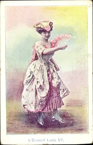 Ak L'Eventail Louis XV, elegante Dame mit Fächer