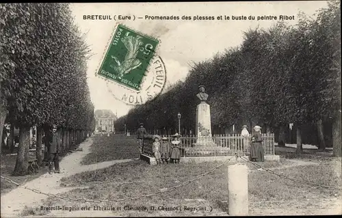 Ak Breteuil Eure, Promenades des plesses, Le Buste du peintre Ribot