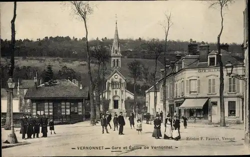 Ak Vernonnet Eure, La Gare, Eglise de Vernonnet