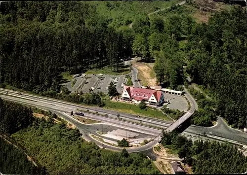 Ak Breitenbach am Herzberg, Autobahn Rasthaus Rimberg, Vogelschau, Autobahn