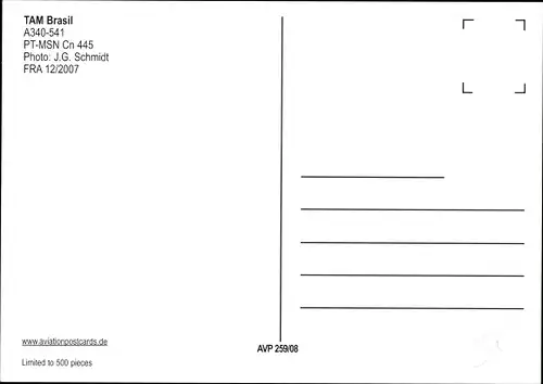 Ak Brasilianisches Passagierflugzeug, TAM, Airbus A340 541, PT MSN Cn 445