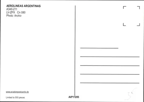 Ak Argentinisches Passagierflugzeug, Aerolineas Argentinas, Airbus A340 211, LV ZPX Cn 080