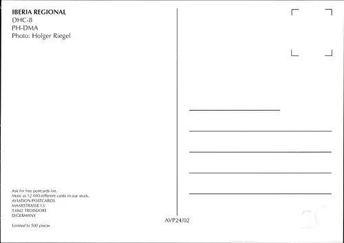 Ak Spanisches Passagierflugzeug, Iberia Regional, De Havilland DHC 8, PH DMA