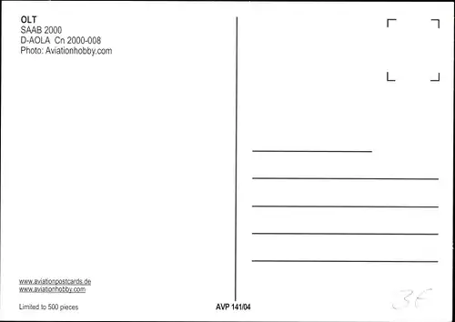 Ak Deutsches Passagierflugzeug, OLT, Saab 2000, D AOLA