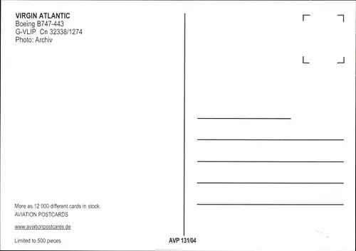 Ak Amerikanisches Passagierflugzeug, Virgin Atlantic, Boeing B747 443, G VLIP