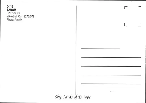 Ak Rumänisches Passagierflugzeug, Tarom, Boeing B707 321C, YR ABM