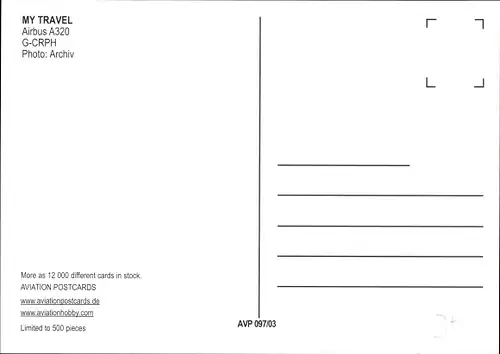 Ak Britisches Passagierflugzeug, My Travel, Airbus A320, G CRPH