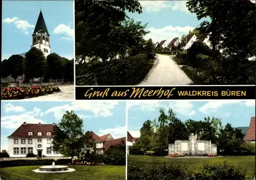 Ak Meerhof Marsberg im Sauerland, Kirche, Denkmal, Ortsansichten
