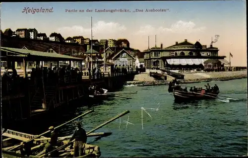 Ak Nordseeinsel Helgoland, Partie an der Landungsbrücke, Das Ausbooten