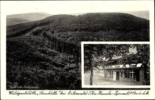 Ak Osterwald Salzhemmendorf in Niedersachsen, Blick v. Hohenstuhl, Waldgaststätte Sennhütte