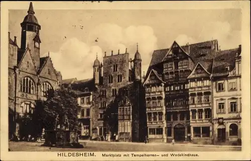 Ak Hildesheim in Niedersachsen, Marktplatz mit Tempelherren- und Wedekindhaus