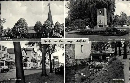 Ak Hamburg Wandsbek Rahlstedt, Kirche, am Uferweg, Liliencron Denkmal, Bahnhofstraße