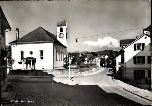 Ak Rüti Kanton Zürich, Straßenpartie, Kirche