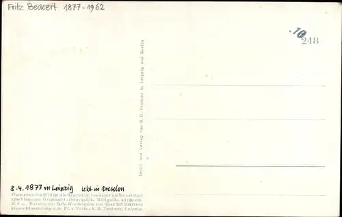 Künstler Ak Beckert, Fritz, Frankfurt Main, Häuserfassaden, Kirchturm, Brunnen, Passanten