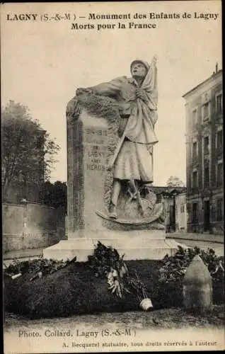 Ak Lagny Seine et Marne, Monumenr des Enfants de Lagny Morts pour la France