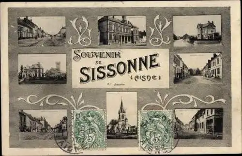 Ak Sissonne Aisne, Ortsansichten, Kirche, Straßenpartie, Souvenir