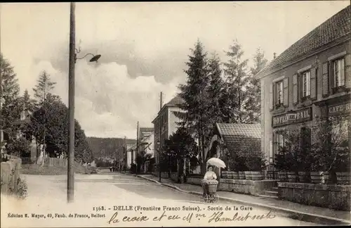 Ak Delle Territoire de Belfort, Sortie de la Gare, Hotel