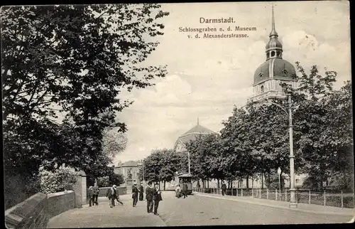 Ak Darmstadt in Hessen, Schlossgraben, Museum, Alexanderstraße