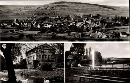 Ak Uettingen in Bayern, Gesamtansicht, Brunnen, Haus