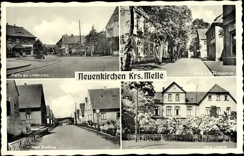 Ak Neuenkirchen Melle in Niedersachsen, Lindenplatz, Mittelschule, Neue Siedlung, Haus Lazarus