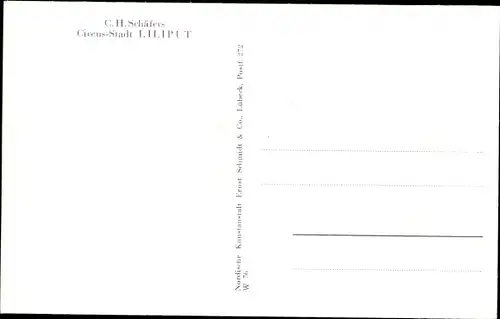 Ak C.H. Schäfers Zirkus Stadt Liliput, Liliputaner, Gruppenaufnahme, Kostüme