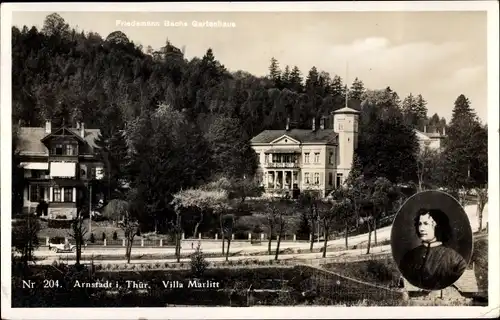 Ak Arnstadt in Thüringen, Villa Marlitt, Gartenhaus von Wilhelm Friedemann Bach, Portrait