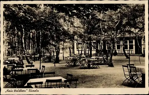 Ak Rumeln Kaldenhausen Duisburg im Ruhrgebiet, Gasthaus Haus Waldborn, Gartenpartie