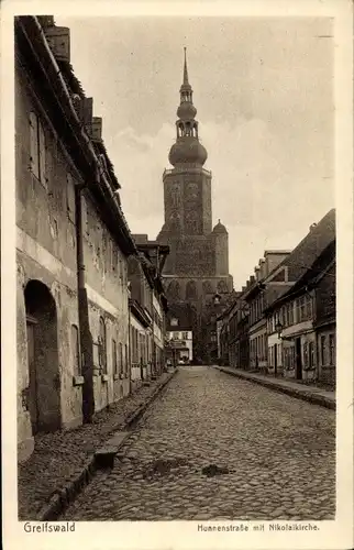 Ak Hansestadt Greifswald, Hunnenstraße, Nikolaikirche