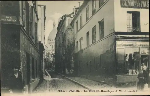 Ak Paris XVIII., La Rue St. Rustique a Montmartre, Rue des Saules