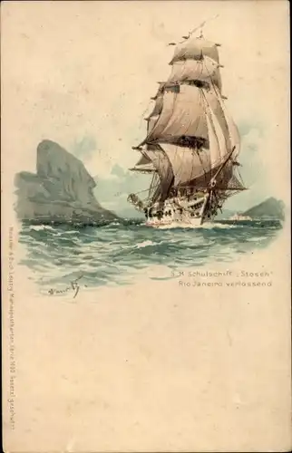 Künstler Litho Bohrdt, Hans, Rio de Janeiro Brasilien, Segelschiff SM Schulschiff Stosch