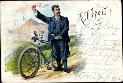 Litho Fahrrad, Fahrradfahrer, All heil