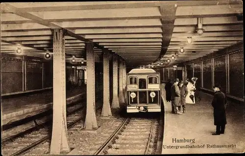 Ak Hamburg Mitte Altstadt, Untergrundbahnhof Rathausmarkt mit U-Bahn