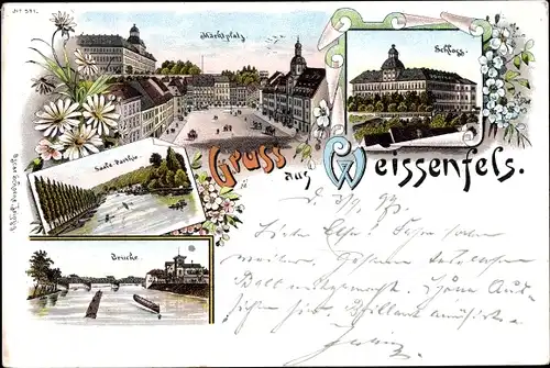 Litho Weißenfels an der Saale, Schloss, Marktplatz, Brücke, Saalepartie