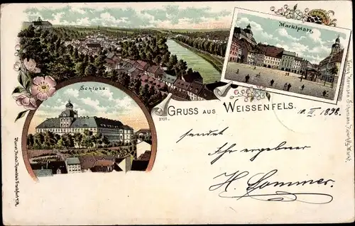 Litho Weißenfels an der Saale, Marktplatz, Schloss, Totalansicht